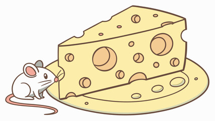 Cute Mouse and a Delicious Cheese Wedge on a Plate