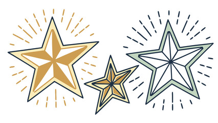 Obraz premium Three Radiant Stars with Burst Rays HandDrawn Style