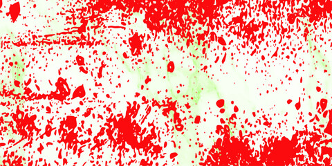 Fototapeta premium Vibrant abstract splatter pattern with bright red drops and splotches on a light green and white marbled background, creating a dynamic and energetic visual
