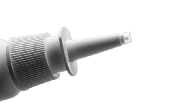 Close up of a white nasal spray bottle tip isolated on transparent background