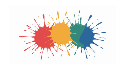 Colorful Paint Splatters: Red, Yellow, Green, and Blue Ink Explosion on a White Background for Artistic, Design, and Creative Projects, Ideal for Stock