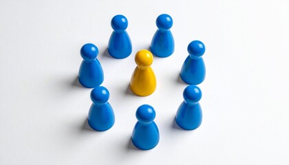 Yellow figurine surrounded by blue pieces in circular arrangement.