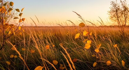 Autumn Meadow: Golden Grass and Sunset Landscape Photography