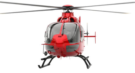 Red helicopter flying in the sky, futuristic aviation technology concept