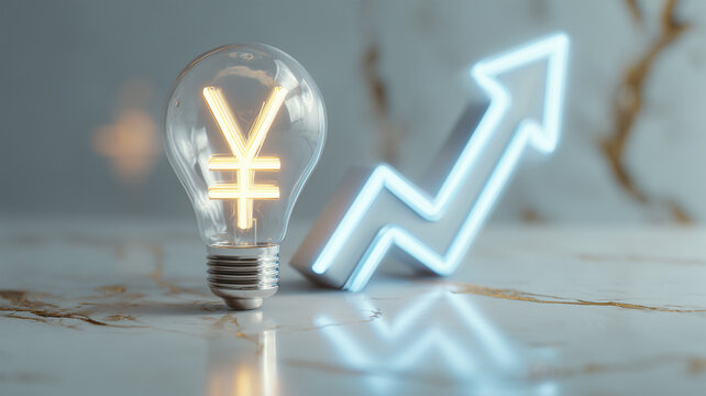 円記号電球と青矢印の成長概念