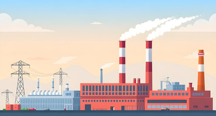 factory landscape, cartoon smoke clouds, industrial smoke, smoke pollution cartoon, environment cartoon, factory silhouette cartoon, smoke in air cartoon, cartoon power plant, cartoon pollution backgr