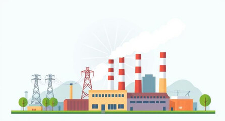 Naklejka premium smoke from chimneys, factory with smoke, cartoon factory, cartoon industry, factory landscape, cartoon smoke clouds, industrial smoke, smoke pollution cartoon, environment cartoon, factory silhouette 