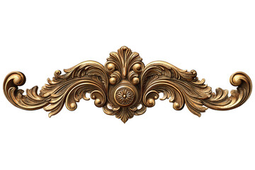 Antique gold scroll banner with ornate filigree embossing and elegant flowing tails, isolated on transparent background.
