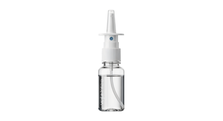 Nasal spray bottle with clear liquid isolated on transparent background