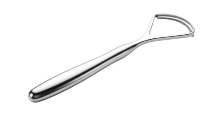 Metal tongue scraper for oral hygiene isolated on transparent background
