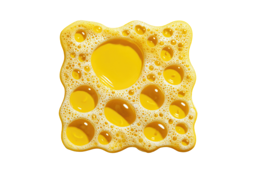 Yellow foam, bubbly, square, food-like texture