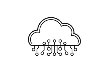 Outline Cloud with Electronic Circuits on White Background, Clean Minimal Design