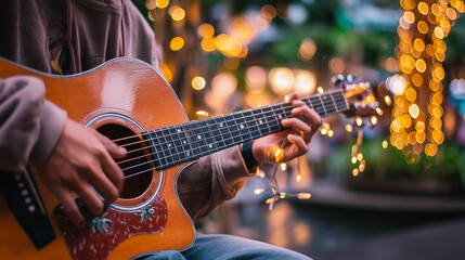 Fototapeta premium Gaucho Festival Guitar Music with Traditional Folk Performance and Lights Celebrating Gaucho Day Cultural Spirit in South America