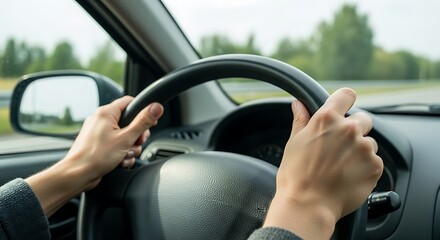 Hands on Steering Wheel Driving Vehicle