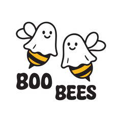 Halloween Cute Ghost bees T-shirt design. Two cute ghost bees with the words 