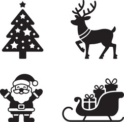 Naklejka premium Festive christmas icons set featuring santa claus reindeer sleigh and decorated tree