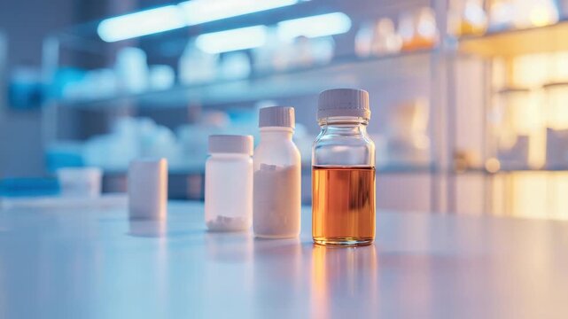 Laboratory medicine containers for healthcare pharmaceutical research, analysis of medical science and chemistry of different drugs & supplements for education