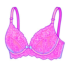 Elegant pink lace lingerie with matching panties, isolated on a white background, perfect for a romantic gift