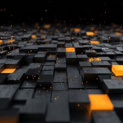 Obraz premium Abstract digital landscape of glowing cubes, futuristic design, dark background.