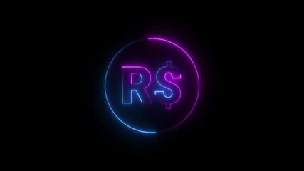 Currency Brazilian Real Outline Icon in 4k Video Neon Animation. Neon Business Icons Including Brazilian Real Symbol Against Digital Binary Code Matrix finance cryptocurrency. - Powered by Adobe