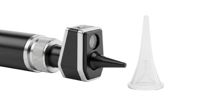Otoscope with ear speculum isolated on transparent background