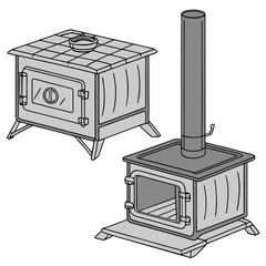Two Grey Metal Wood Burning Stoves Illustration