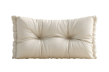 Cream-colored, rectangular pillow with tufted back