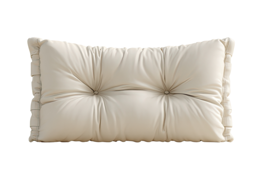Cream-colored, rectangular pillow with tufted back