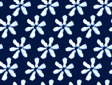 Shibori indigo hand painted ink pattern with flowers