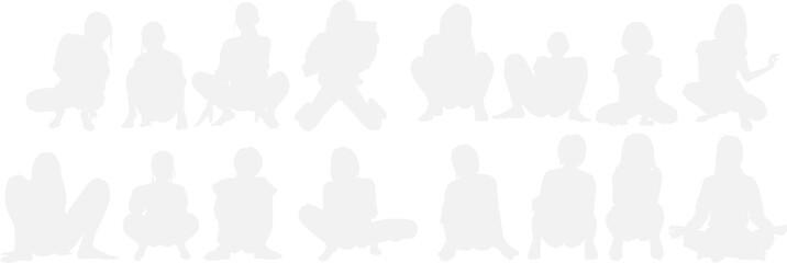 しゃがんでいる女性のイラストセット