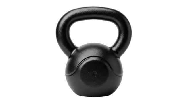Black kettlebell isolated on transparent background