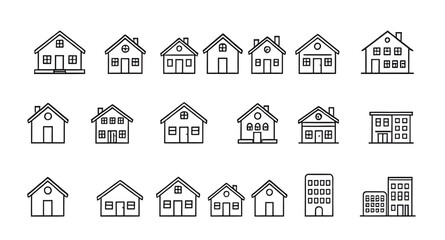 small house icons, family home icons, house outline set, black house icons, flat design house icons, suburban house icons, property icon collection, house symbols set, architecture icons set, roof ico