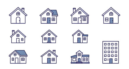 cartoon house icons, real estate icon set, small house icons, family home icons, house outline set, black house icons, flat design house icons, suburban house icons, property icon collection, house sy