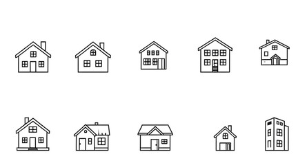 simple house silhouettes, cartoon house icons, real estate icon set, small house icons, family home icons, house outline set, black house icons, flat design house icons, suburban house icons, property