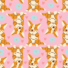 Seamless Puppy Dog Pattern Cute Labrador Corgi and Cocker Spaniel Vector Illustration