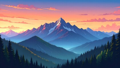 Obraz premium Panoramic mountain vista at sunset
