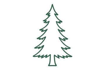 Minimalist green pine tree outline isolated on transparent background