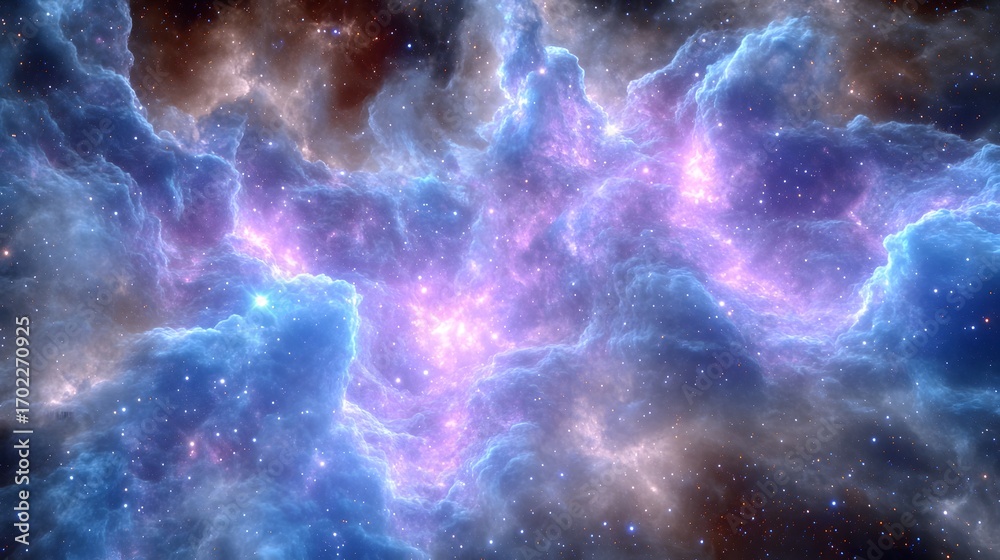 Wall mural a vibrant display of swirling nebulae, showcasing luminous clouds of blue and pink hues against a da