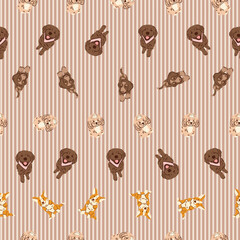 Seamless Puppy Dog Pattern Cute Labrador Corgi and Cocker Spaniel Vector Illustration