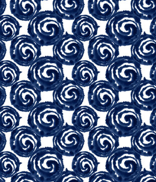 Shibori indigo spiral hand painted ink pattern