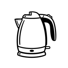 Obraz premium Simple black and white line art illustration of a modern electric kettle, an essential kitchen appliance for boiling water quickly for hot beverages and domestic use