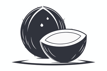 Sliced Coconut with a Droplet, Elegant Natural Design on White Background