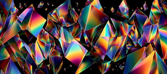 Abstract rainbow crystals background, colorful geometric shapes wallpaper, iridescent prism design art image