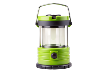 Bright green camping lantern with a handle for outdoor adventures and illumination in dark environments