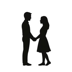 Couple silhouette holding hands with hearts above on transparent background