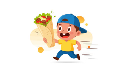 Energetic Boy Carries Delicious Food, Promoting Fast Meals and Culinary Delights Everywhere