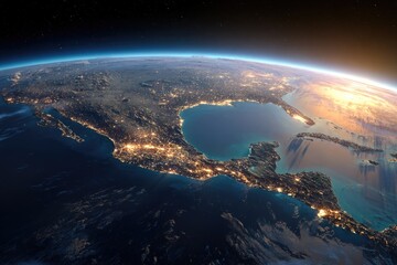Fototapeta premium Earths Night Lights - A Stunning View of Central America from Space.
