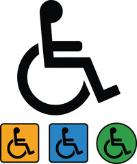 Iconography of wheelchair accessibility symbols diverse colors and sizes for universal design