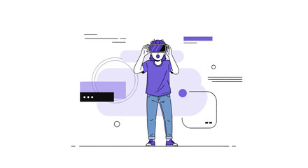 Enthralled Person Wearing Augmented Reality Goggles in Modern Minimalist Illustration
