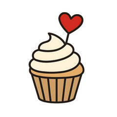 Sweet cupcakes with heart toppers on transparent background